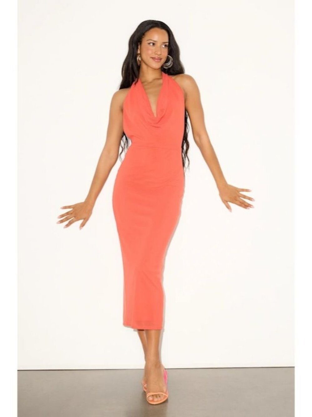 Lulus NWT Venus Coral Mesh Backless Midi Dress size Medium